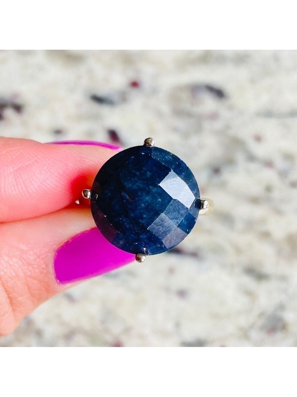 Faceted Blue Sodalite Sterling Silver Gold Vermeil Solitaire Round Ring India
